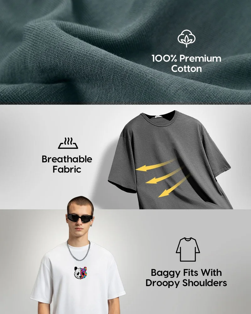 bewakoof Men's Black Mudra Graphic Printed Oversized Acid Wash T-shirt